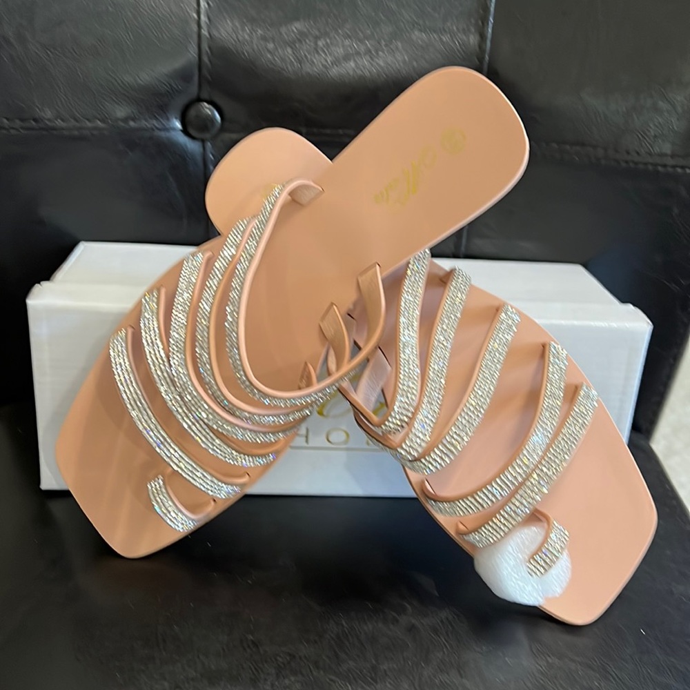 Mata Shimmer Sandals - Nude - Size 8.5
